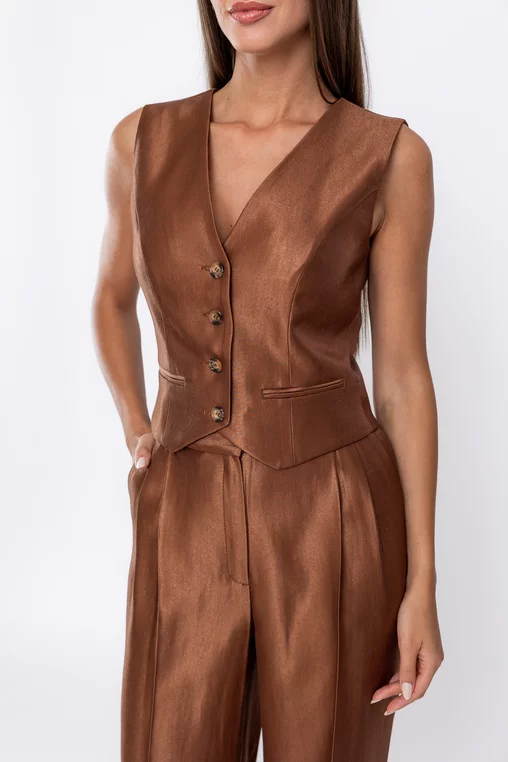 Vestă Caramel din vâscoză satinată maro S6503 thumbnail picture - 