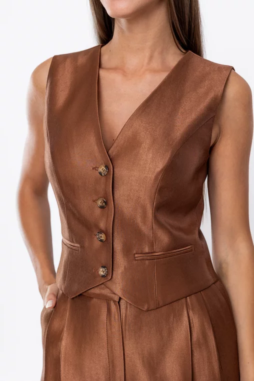 Vestă Caramel din vâscoză satinată maro S6503 thumbnail picture - 