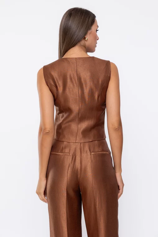 Vestă Caramel din vâscoză satinată maro S6503 thumbnail picture - 