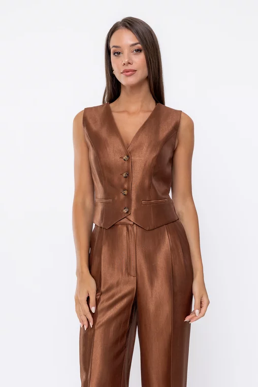 Vestă Caramel din vâscoză satinată maro S6503 thumbnail picture - 