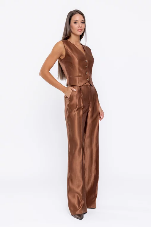 Vestă Caramel din vâscoză satinată maro S6503 thumbnail picture - 