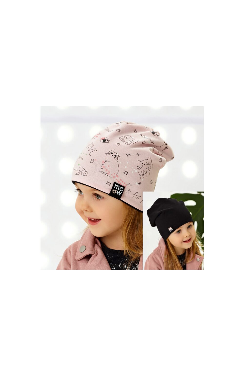 Caciula bumbac pentru fetite 1,5-7 ani (reversibil) – AJS 44-093 roz/negru (reversibil) imagine noua 2022