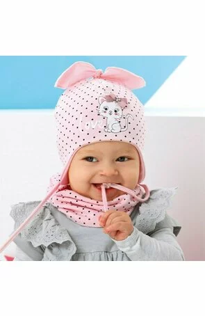 Caciula din bumbac pentru fetite 0-6 luni - AJS 42-005 roz