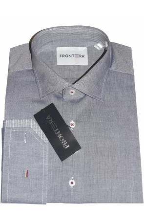 Camasa premium barbati, 100% bumbac, regular fit - FRONTERA - gri cu bezati