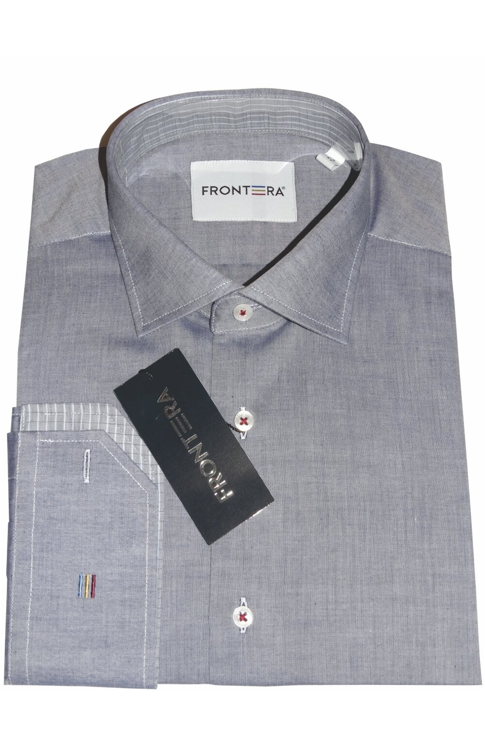 Camasa premium barbati, 100% bumbac, regular fit - frontera - gri cu bezati