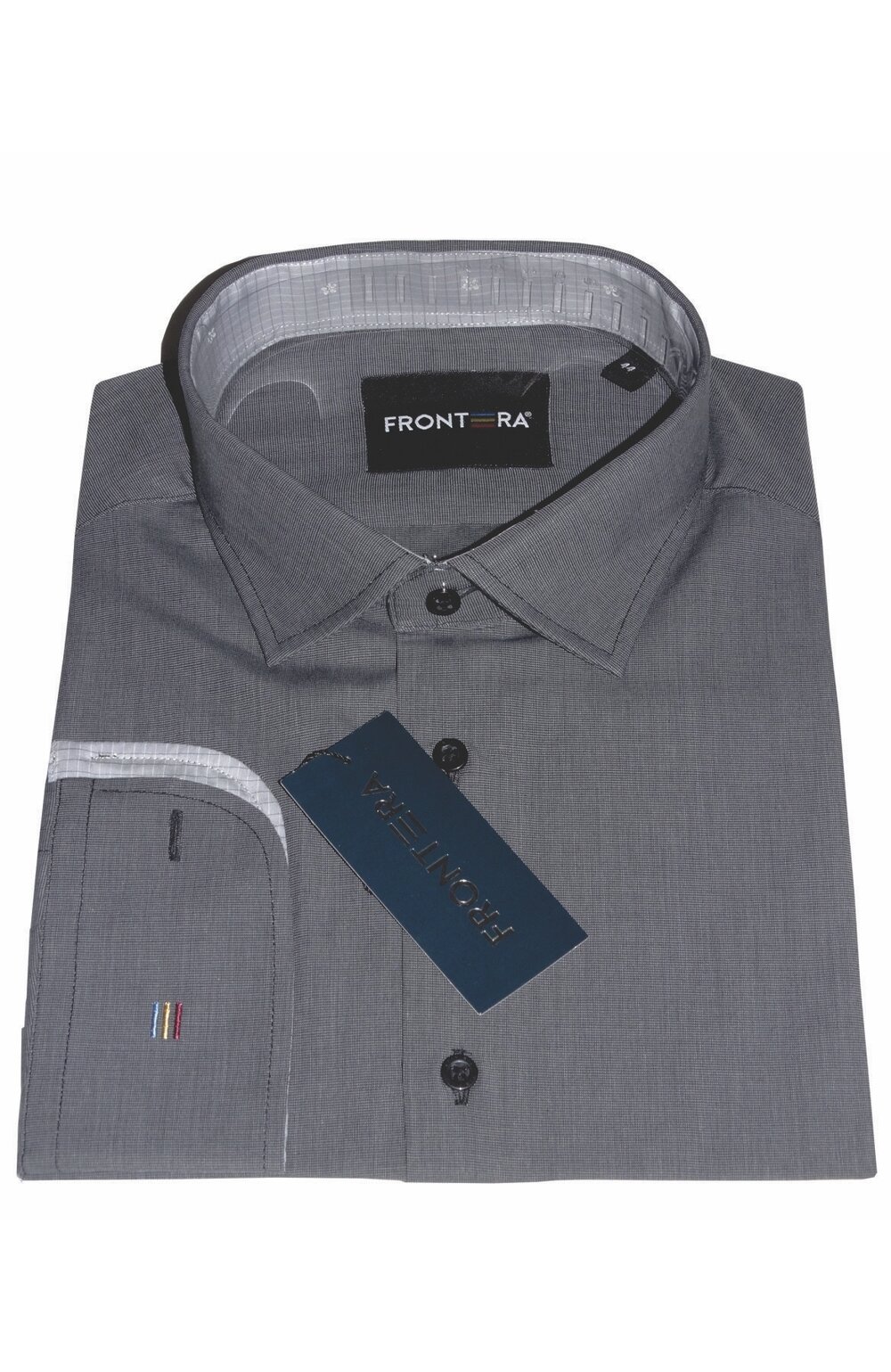 Camasa premium barbati, 100% bumbac, slim fit - frontera - gri inchis cu bezati