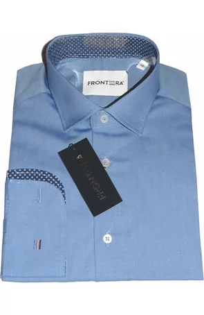 Camasa premium barbati, bumbac, slim fit - FRONTERA - albastru cu bezati