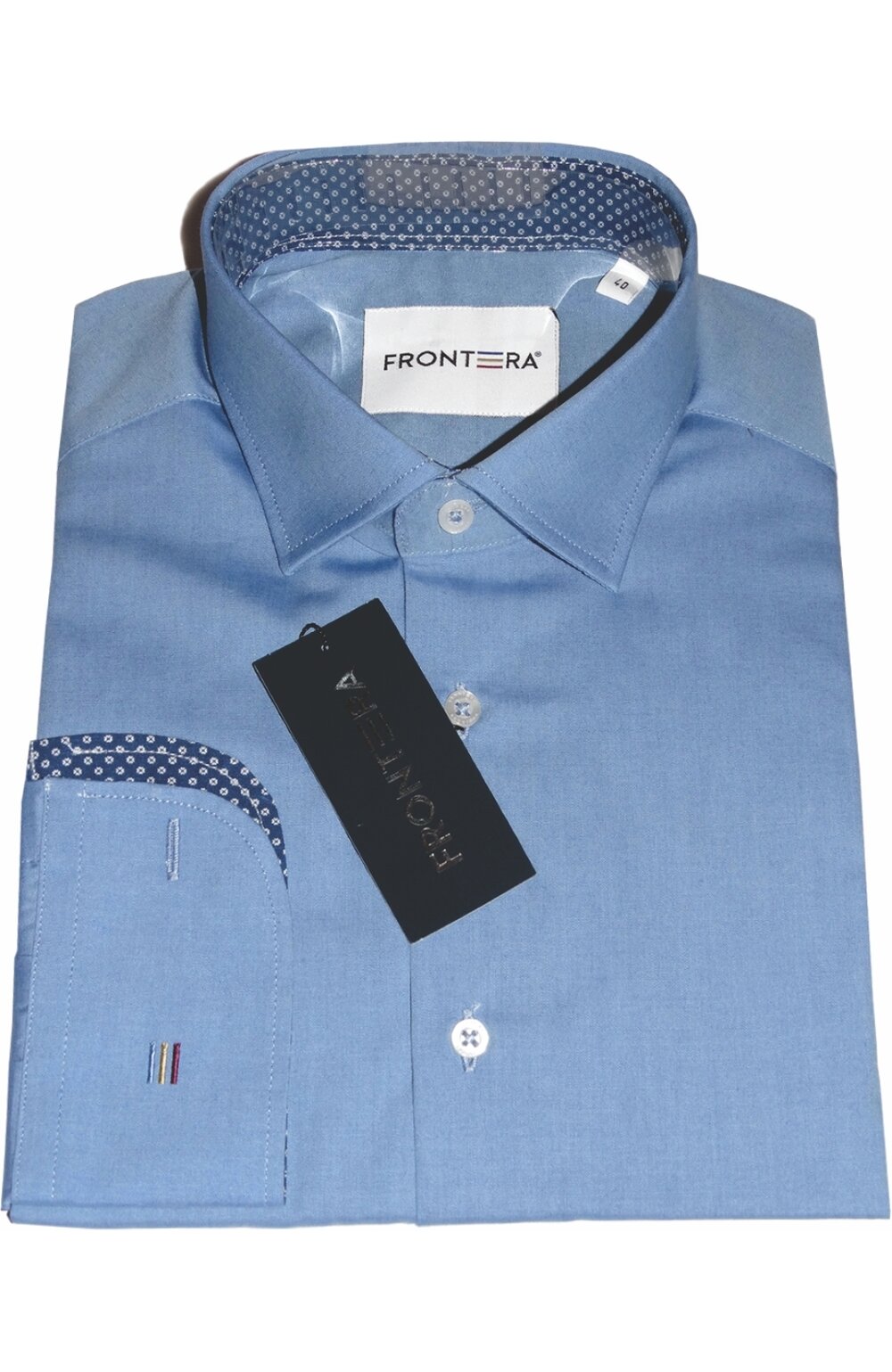 Camasa premium barbati, bumbac, slim fit – FRONTERA – albastru cu bezati Albastru imagine noua 2022