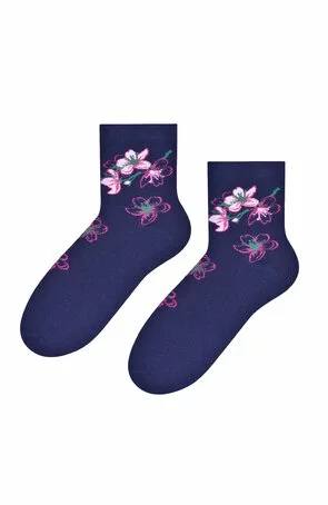 Sosete dama cu model floral - Steven S099-532D jeans inchis