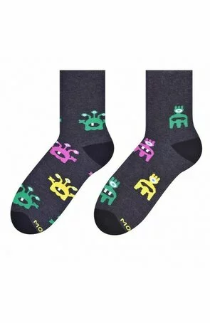 Sosete din bumbac pentru dama, model asimetric Aliens - Happy socks - More S078AS009 grafit