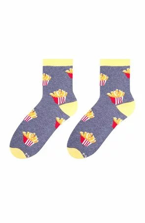 Sosete dama, sosete bumbac gri cu model cartofi prajiti - MORE S078088 Fries