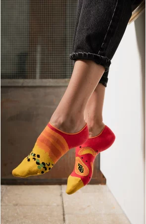 Talpici dama - Sosete dama - din bumbac, cu model asimetric - Happy socks - More S005-002 Papayas