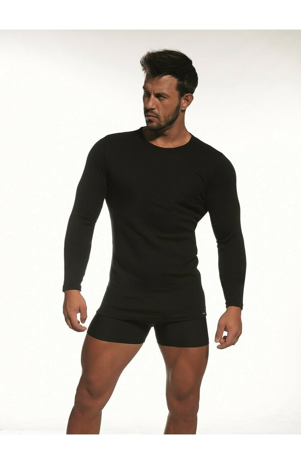Tricou negru barbati, bumbac, maneca lunga, guler rotund – Cornette High Emotion M525 Barbati imagine noua 2022