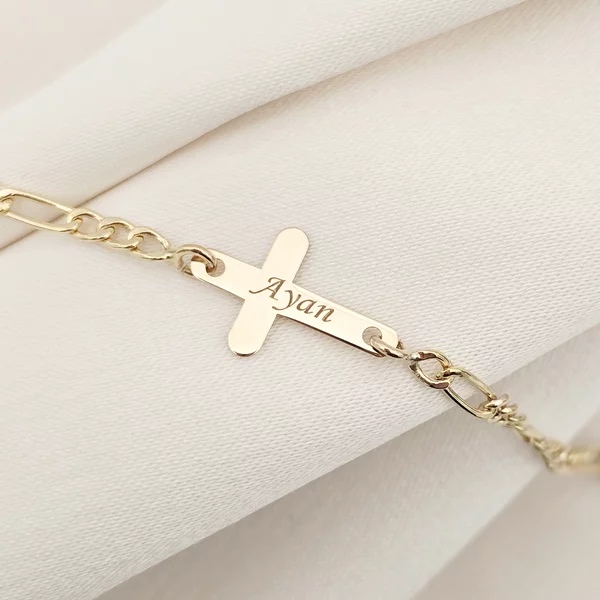 9K Kislány/Kisfiú Kereszt Karkötő lánccal