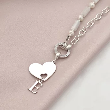 A Te Szíved, a Te Kezdőbetűd Nyaklánc – Lánc és Tenzésztett Gyöngy – 925 Sterling Ezüst