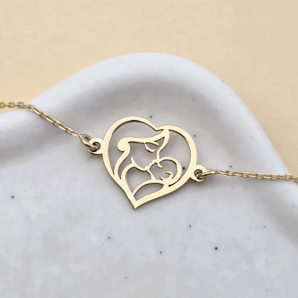 Anya és Baba Szív Karkötő – Örök Kapocs – 18K Sárga Aranyozott 925 Sterling Ezüst - Lánc