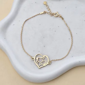 Anya és Baba Szív Karkötő – Örök Kapocs – 18K Sárga Aranyozott 925 Sterling Ezüst - Lánc