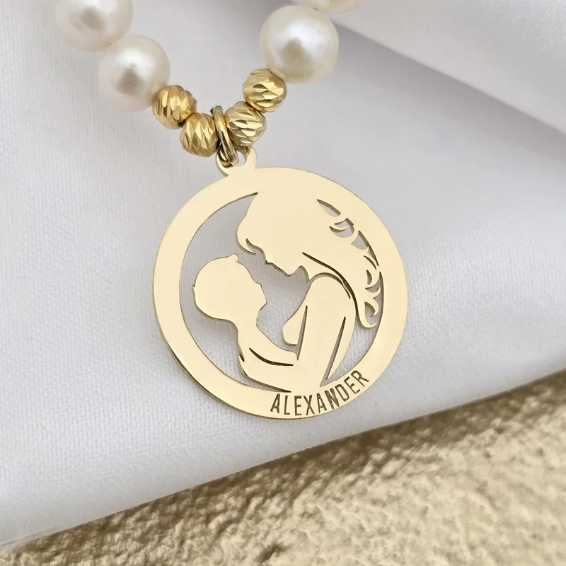 Anya–Fia Kötelék Nyaklánc – Korong Medál Gyöngysorral – 18K Arannyal Bevont 925-ös Ezüstből