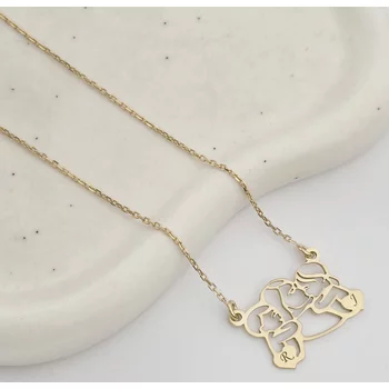 Anya Szívében Nyaklánc - Anya és Gyermekei Kezdőbetűkkel - 18K Sárga Aranyozott 925 Sterling Ezüst - Körkapocs