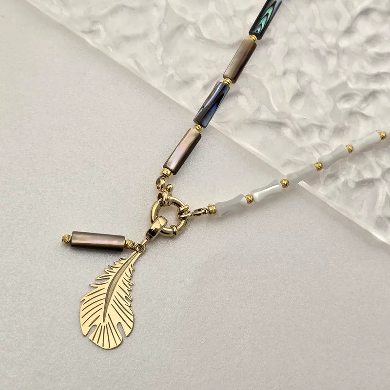 Arany Toll Nyaklánc – Metálfényű, Szürke Bambuszgyöngyök – 18K Sárga Aranyozott 925 Sterling Ezüst