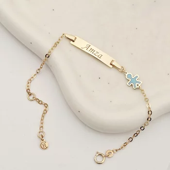 9K Arany Baba Karkötő Névtáblácskával és Zománcozott Fiú Sziluettel