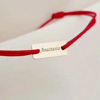 Baba Karkötő -  9K Sárga Arany Lemez névvel- Állítható Piros Zsinór