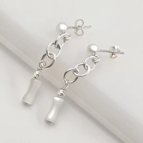 Bambuszgyöngyös Lógó Fülbevaló – 925 Sterling Ezüst - Stekkeres