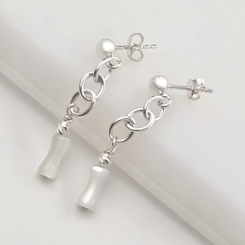 Bambuszgyöngyös Lógó Fülbevaló – 925 Sterling Ezüst - Stekkeres