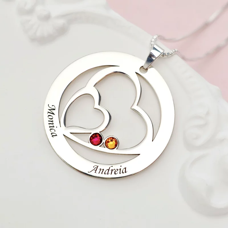 Családi Egyesülés - 2 Név -  925 Sterling Ezüst  Swarovski Kristály - Körkapocs