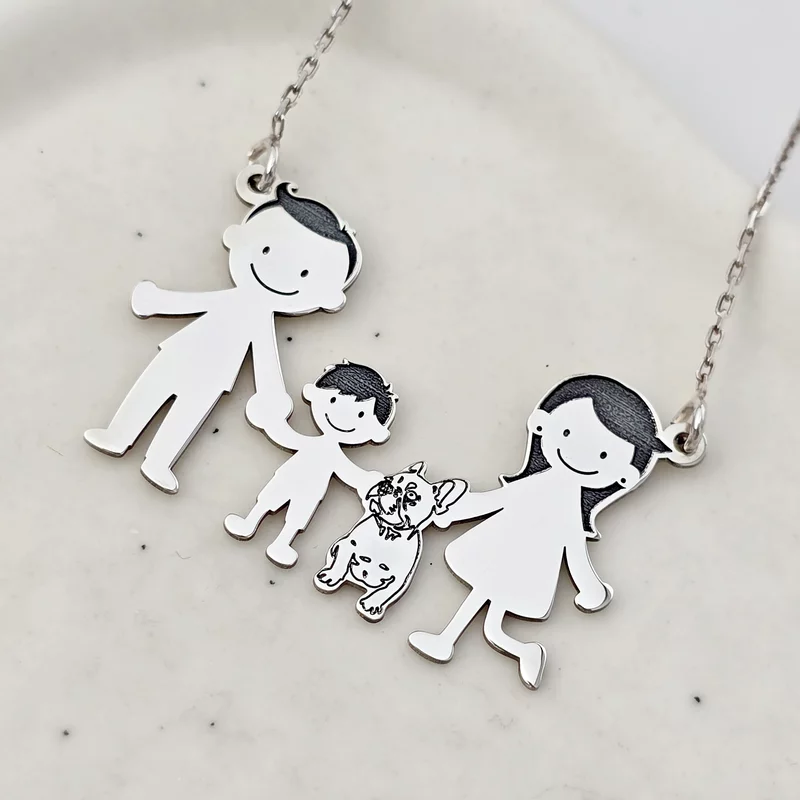 Családi lánc – 4 tag Bulldoggal – Ezüst 925