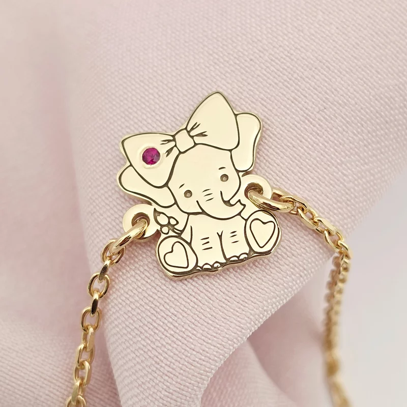 Elefánt Karkötő Drágakővel - 18K Sárga Arannyal bevont 925-ös Ezüst - Kislány/Fiú Lánc