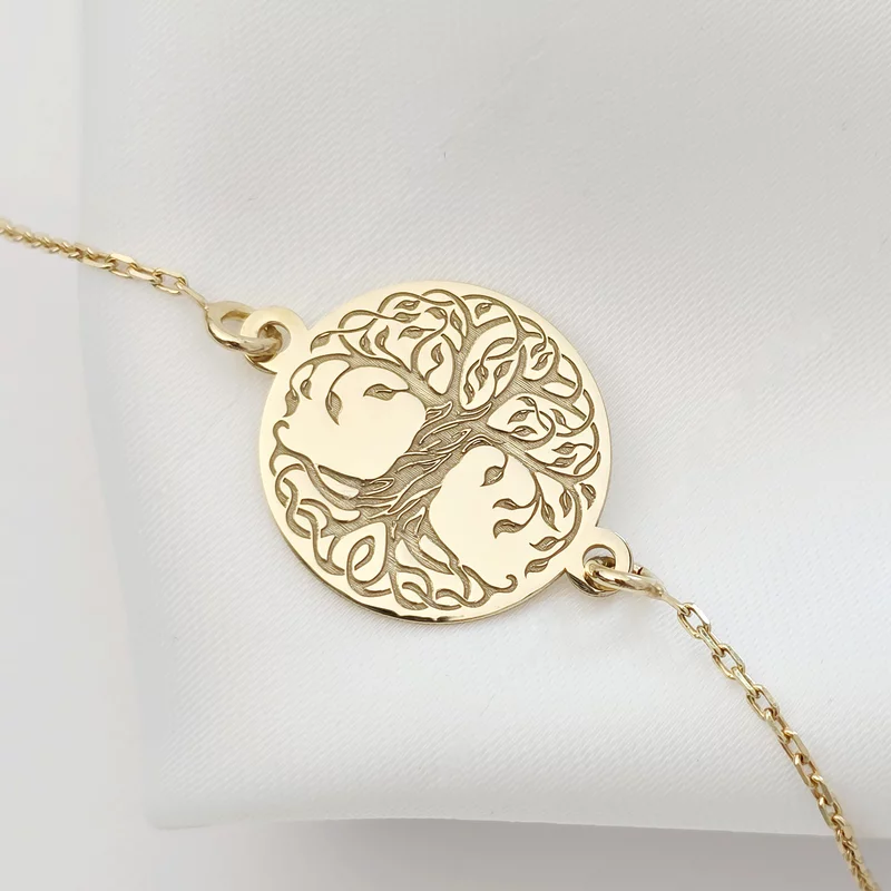 Életfa Karkötő - 18K Sárga Aranyozott 925 Sterling Ezüst Érme- Lánc
