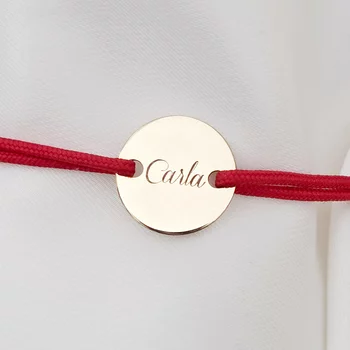 9K Arany Érme Karkötő - Név/Dátum/Üzenet/Szimbólum gravírozás - állítható zsinórral