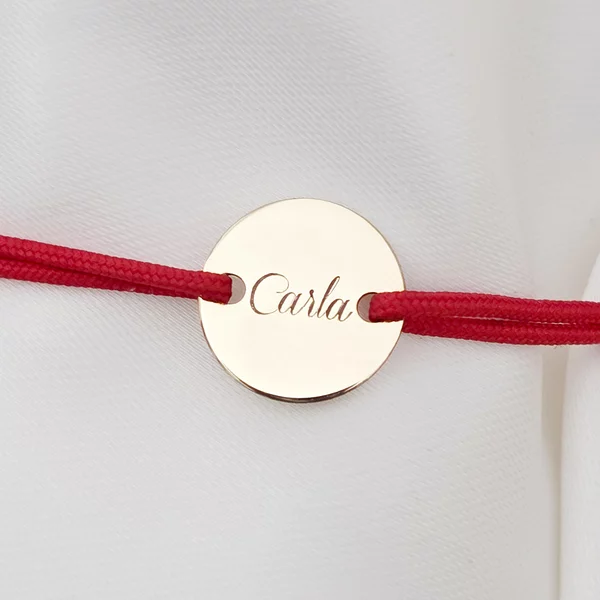 9K Arany Érme Karkötő - Név/Dátum/Üzenet/Szimbólum gravírozás - állítható zsinórral