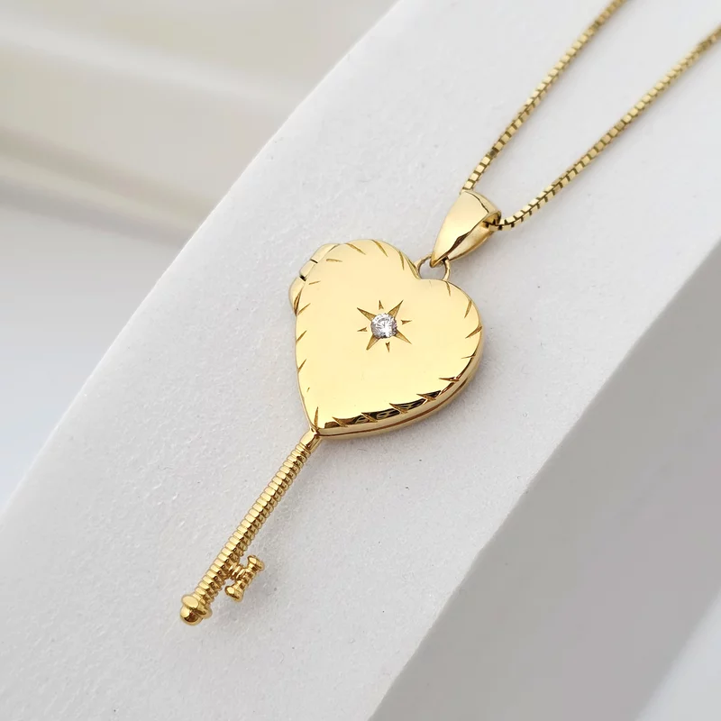 Ezüst Fényképes Kulcs Nyaklánc 18k sárga arany bevonattal