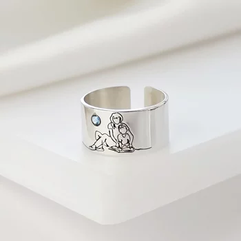 Ezüst Anya-Fia Széles Állítható Gyűrű Swarovski kristállyal