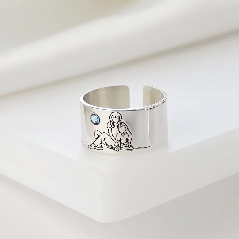 Ezüst Anya-Fia Széles Állítható Gyűrű Swarovski kristállyal