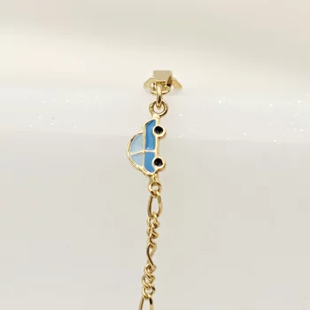 Ezüst Baba Karkötő lánccal - Zománcozott Kisautó - 925-ös Ezüst 18K Sárga arany bevonattal