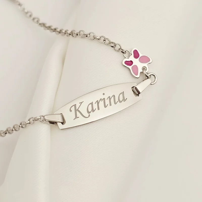 Ezüst Baba Karkötő Zománcozott Pillangóval és lánccal