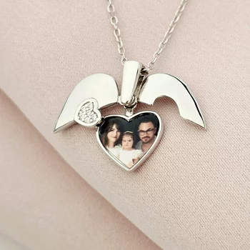 Ezüst Fényképes Szárnyas Szív Nyaklánc