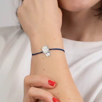 Ezüst Fotogravírozott Kutya Karkötő állítható zsinórral