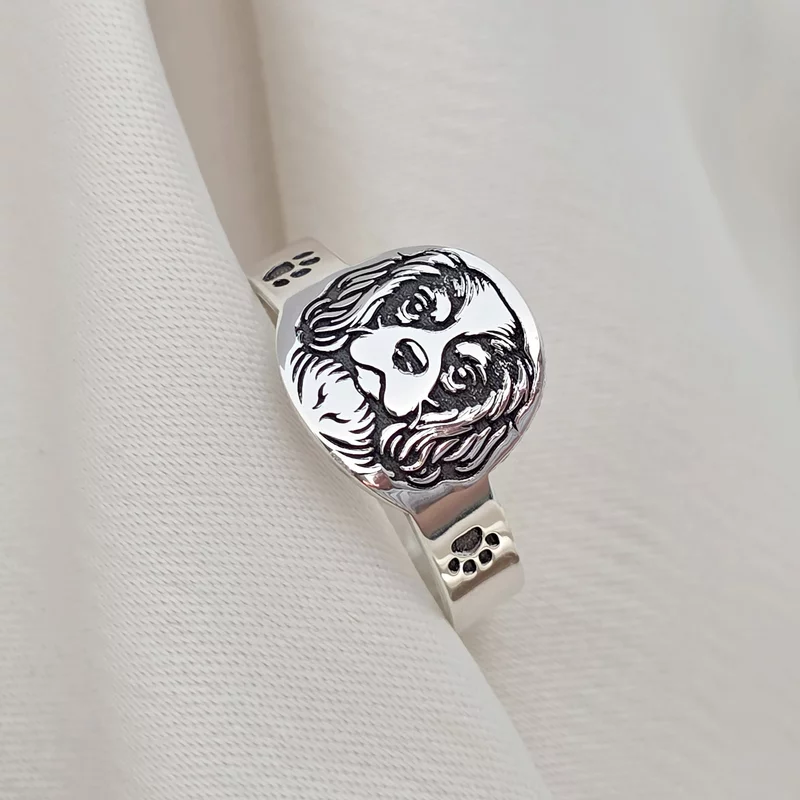 Ezüst Gyűrű Állatszeretőknek - Gravírozott Kutyus Fej - 925-ös Ezüst