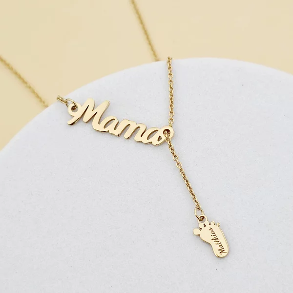 Ezüst Mama és Talp Y Nyaklánc 18k sárga arany bevonattal