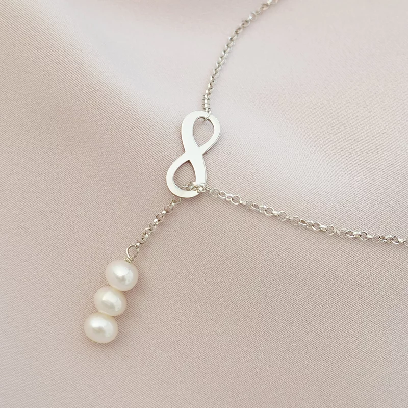 Ezüst Végtelen  Y Nyaklánc Gyöngyökkel