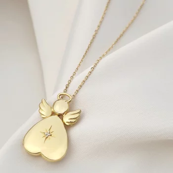 Fényképes Angyal Nyaklánc - Golden Angel -  Ezüst 925 - 18 K Sárga Arany bevonattal - Fehér Cirkónia