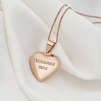 Fényképes Nyitható Szív Nyaklánc - 18K Rozé Aranyozott 925 Sterling Ezüst