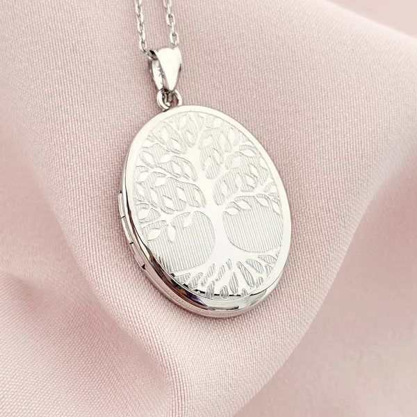 Fényképes Ovális Életfa Nyaklánc - Eternal Tree - Ródiumozott 925 Sterling Ezüst