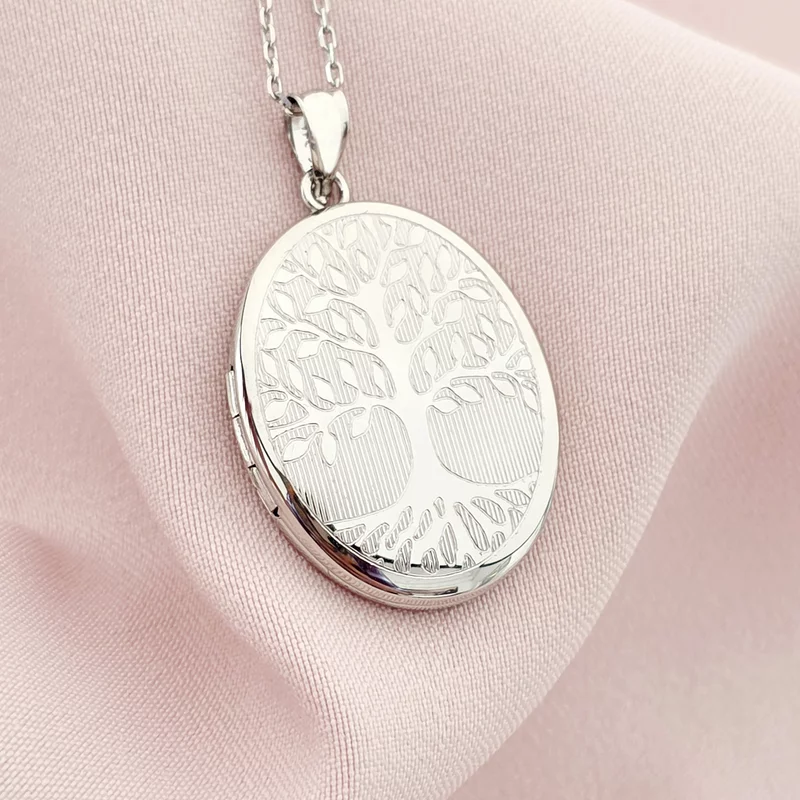 Fényképes Ovális Életfa Nyaklánc - Eternal Tree - Ródiumozott 925 Sterling Ezüst