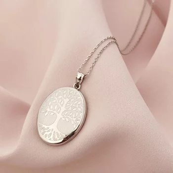 Fényképes Ovális Életfa Nyaklánc - Eternal Tree - Ródiumozott 925 Sterling Ezüst