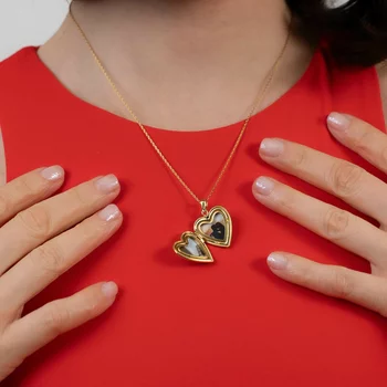 Fényképes  Szív Nyaklánc - Love Frame - Ezüst 925 - 18 K Sárga Arany bevonattal- Fehér Cirkónia